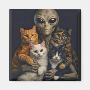 Alien with Cats Renaissance Art Oil Painting Magnet