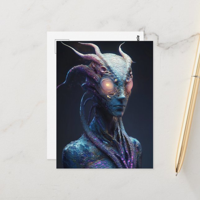 Alien With Glowing Eyes Postcard (Front/Back In Situ)