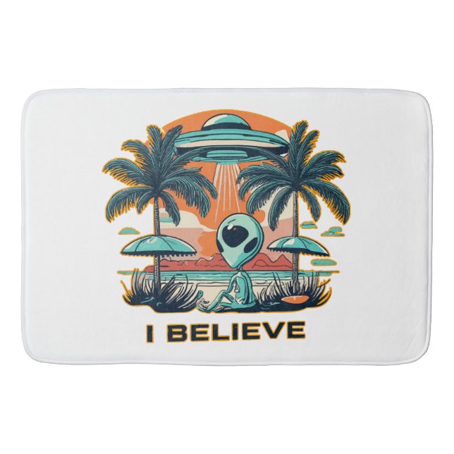 alien with UFO I BELIEVE Bath Mat (Front)