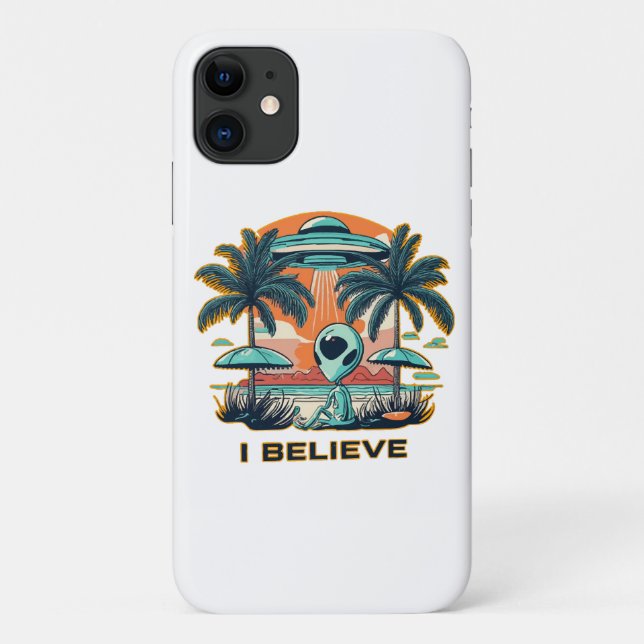 alien with UFO I BELIEVE Case-Mate iPhone Case (Back)