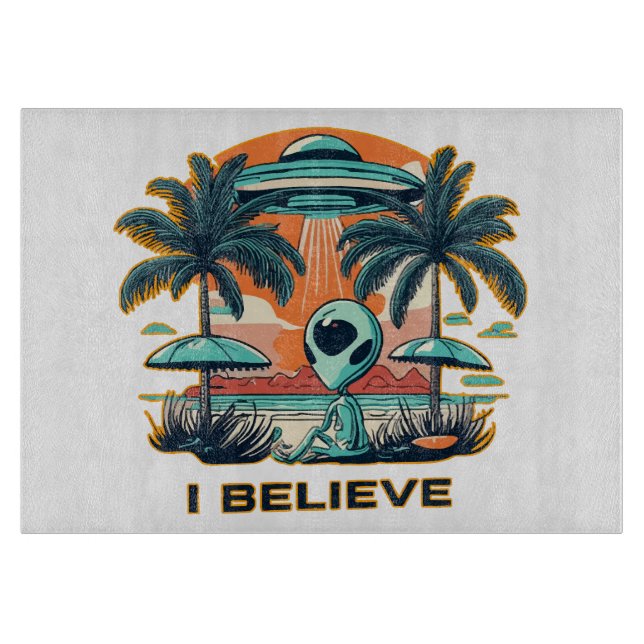 alien with UFO I BELIEVE Cutting Board (Front)