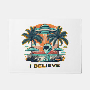 alien with UFO I BELIEVE Doormat