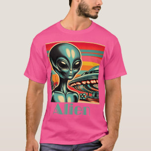 Alien With Ufo Retro-Style T-Shirt