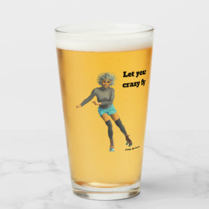 Alien Woman Roller Skater Fantasy Art Glass Cup