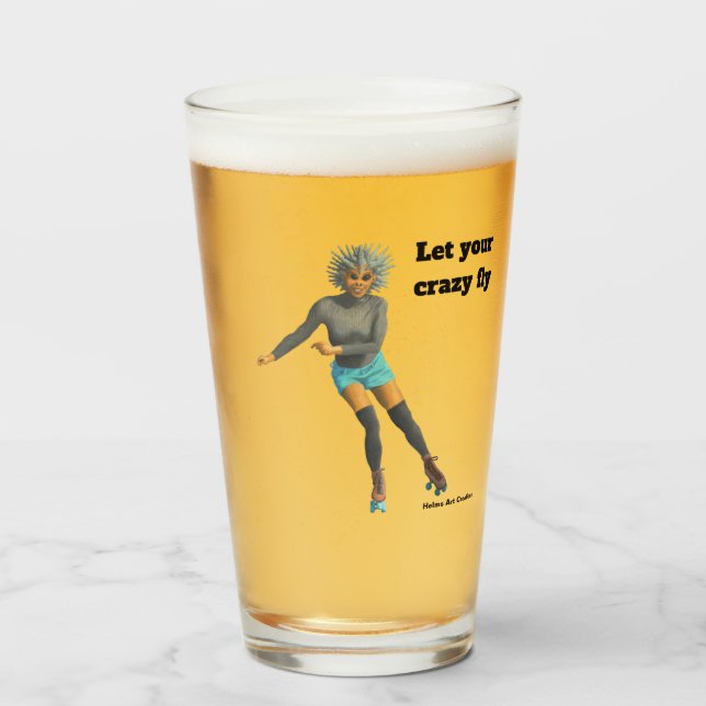 Alien Woman Roller Skater Fantasy Art Glass Cup (Front Filled)