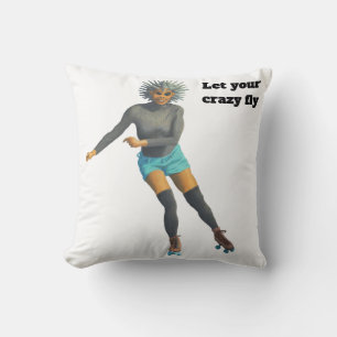 Alien Woman Roller Skater Fantasy Art Throw Pillow
