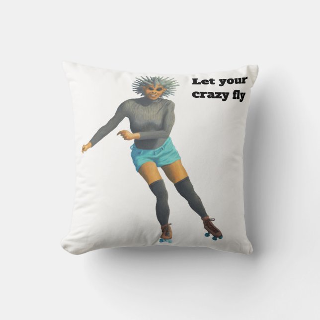 Alien Woman Roller Skater Fantasy Art Throw Pillow (Front)