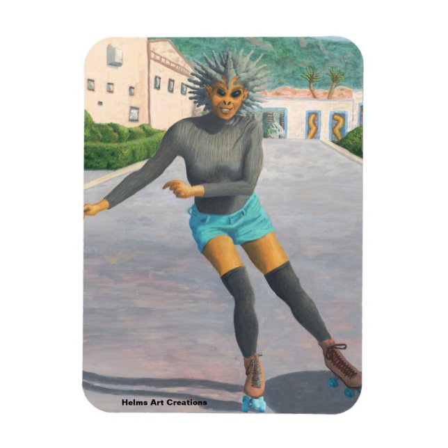 Alien Woman Roller Skating Fantasy Art Magnet (Vertical)