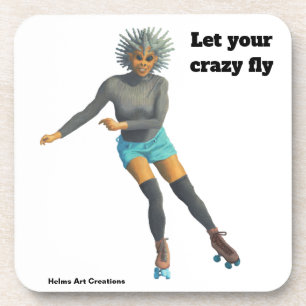 Alien Woman Roller Skating Fantasy Plastic Coaster