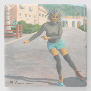Alien Woman Roller Skating Fantasy Stone Coaster