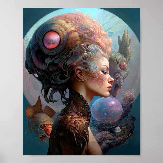 Alien Woman Surreal Science Fiction Art Poster (Front)