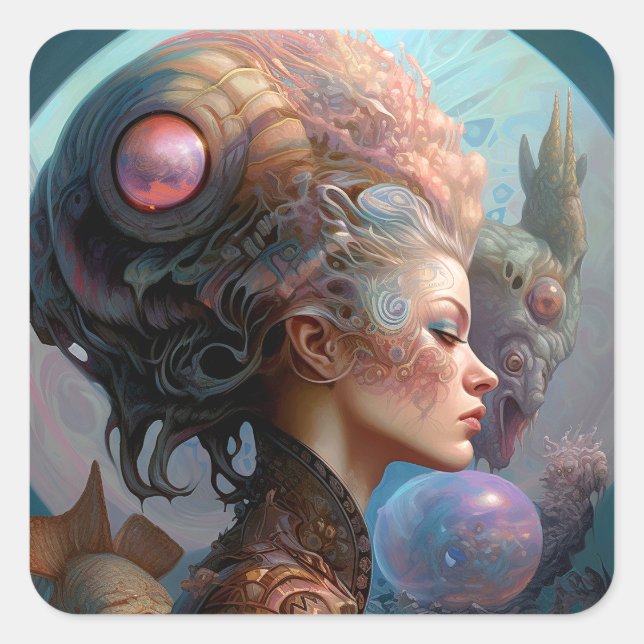 Alien Woman Surreal Science Fiction Art Square Sticker (Front)