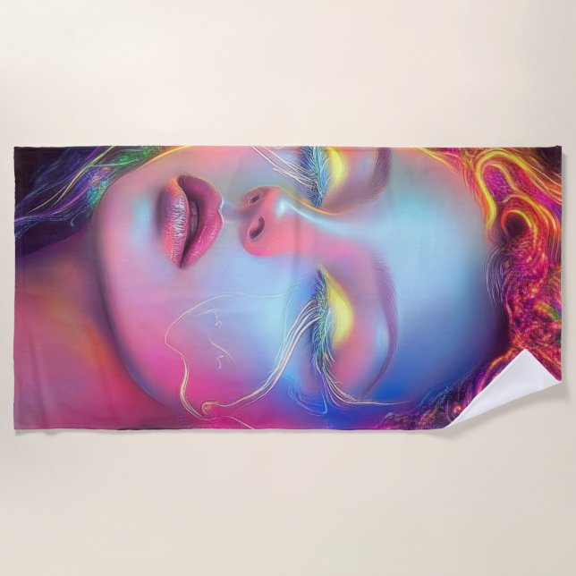 Alien Woman with Cosmic Hair  Beach Towel (Front)