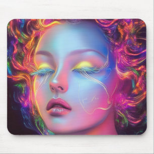 Alien Woman with Cosmic Hair Mouse Mat