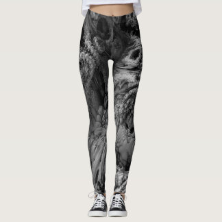 Alien World Fractal Black And White Leggings