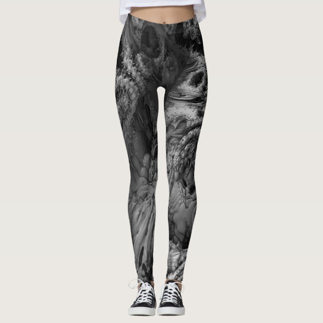 Alien World Fractal Black And White Leggings (Front)