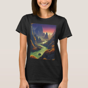 Alien World Landscape With Mountains And Waterfall T-Shirt