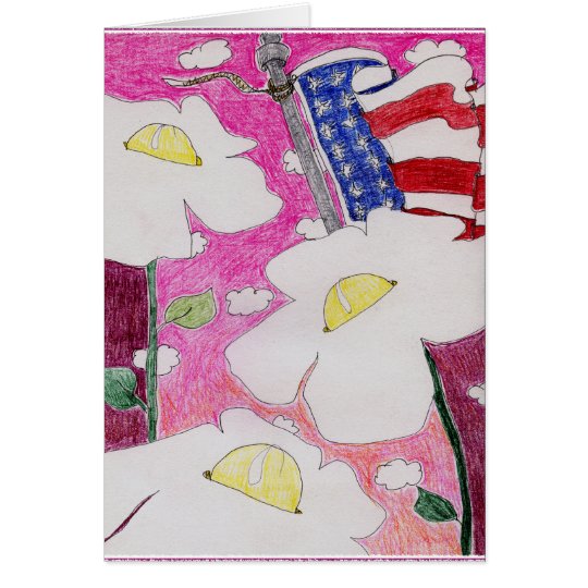Alienated Soul: Three Flowers US Flag Pink Sky Card
