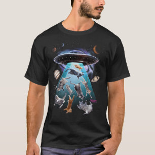 Aliens Abducting Cats Into Flying Ufo Saucer Abduc T-Shirt