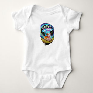 Aliens abducting cows but the cow looks happy or r baby bodysuit