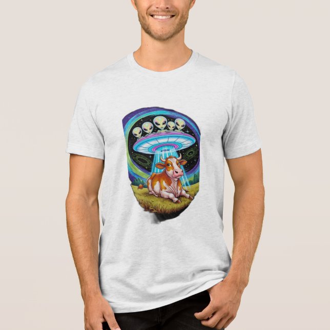Aliens abducting cows but the cow looks happy Tri-Blend shirt (Front)
