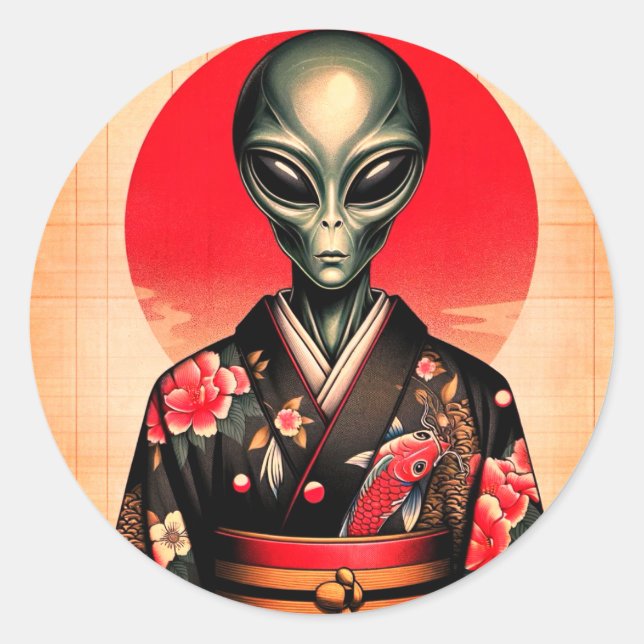 Aliens and Dawn in Japan Classic Round Sticker (Front)