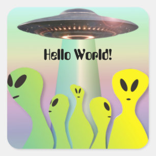 Aliens and Flying Saucer Fun  Square Sticker