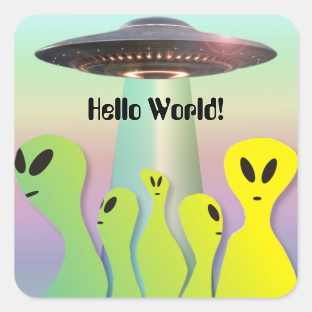 Aliens and Flying Saucer Fun  Square Sticker (Front)