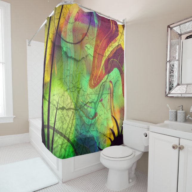 Aliens and Opals Abstract Shower Curtain (In Situ)