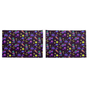 Aliens And Stars In Outer Space Print Kids Pillowcase