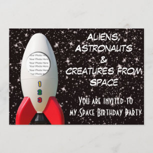 Aliens & Astronaut Space Birthday Invitation