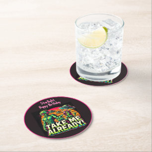 Aliens Await in Cosmic Design! Round Paper Coaster