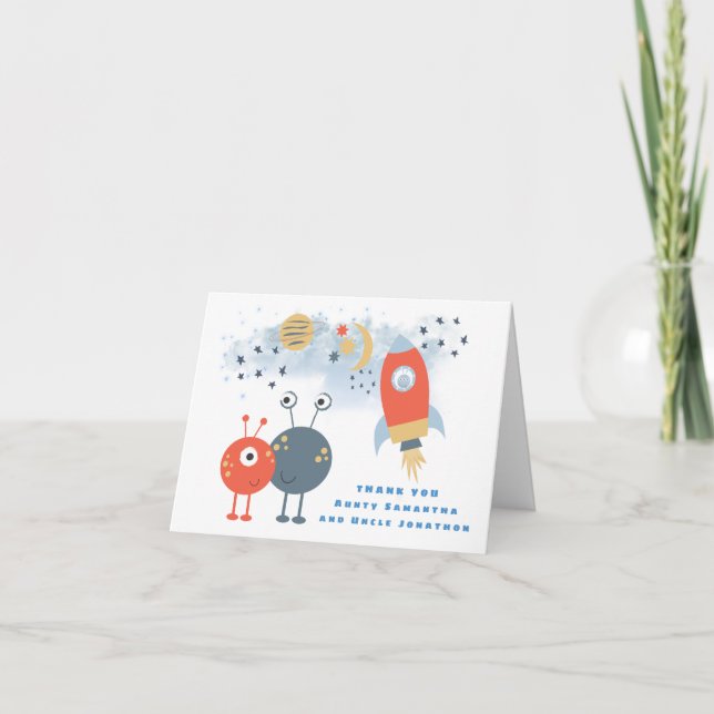 Aliens Birthday Thank You Recipient name Card (Front)