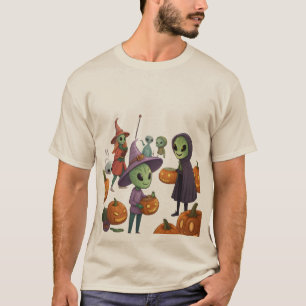 Aliens Celebrate Halloween on Earth – Cosmic Costu T-Shirt