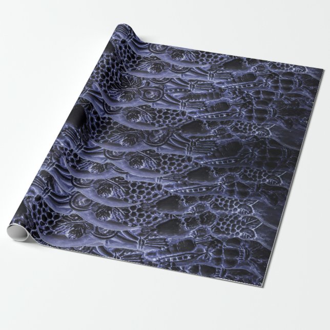 Aliens Entrails – Dark Blue Print Pattern Design Wrapping Paper (Unrolled)