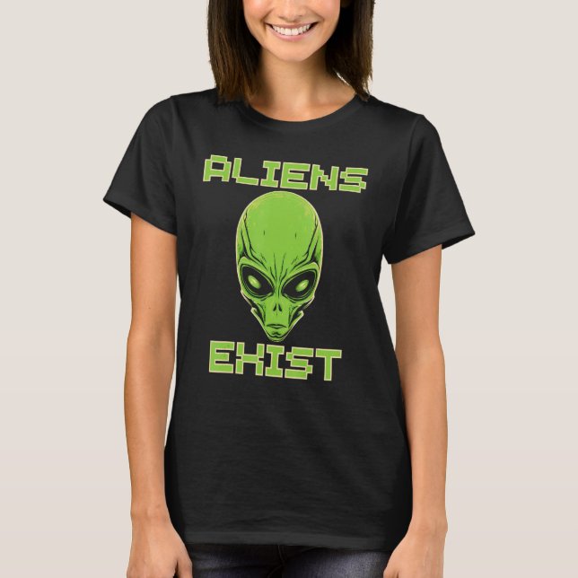 Aliens Exist Colourful Alien Head UFO Human Festiv T-Shirt (Front)