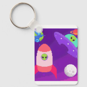 aliens in outer space key ring
