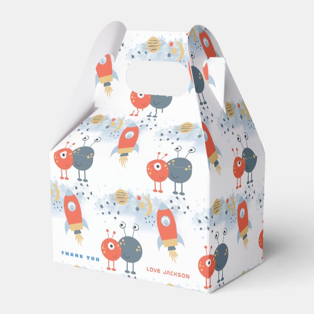 Aliens Space Pattern Thank You Boy Birthday Party Favour Box (Front Side)