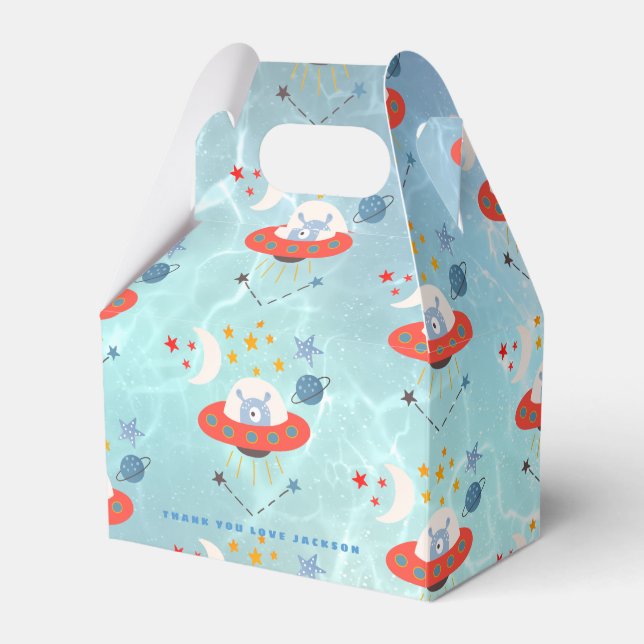 Aliens Space Pattern Thank You Favour Teal Birthda Favour Box (Front Side)