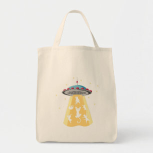aliens spaceship cats cats lover design tote bag