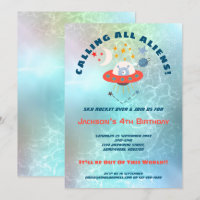 Aliens Teal Watercolor 4th Birthday party