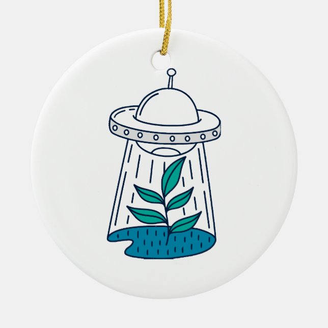 Aliens UFO Ceramic Tree Decoration (Front)