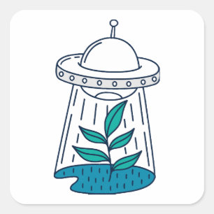 Aliens UFO Square Sticker