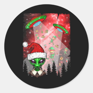 Aliens Unidentified Flying Object Christmas Elf Lo Classic Round Sticker