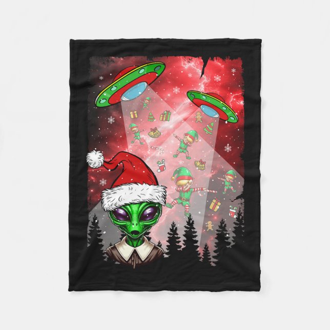Aliens Unidentified Flying Object Christmas Elf Lo Fleece Blanket (Front)