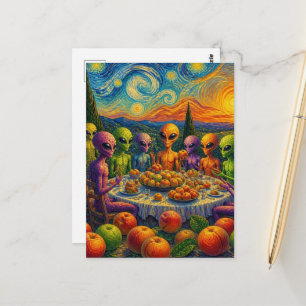 Aliens With Peaches by Faux Van Gogh Postcard