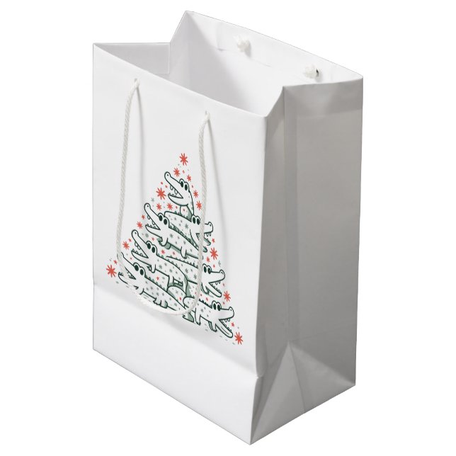 Aligator Christmas Tree Funny Crocodile Florida  Medium Gift Bag (Front Angled)