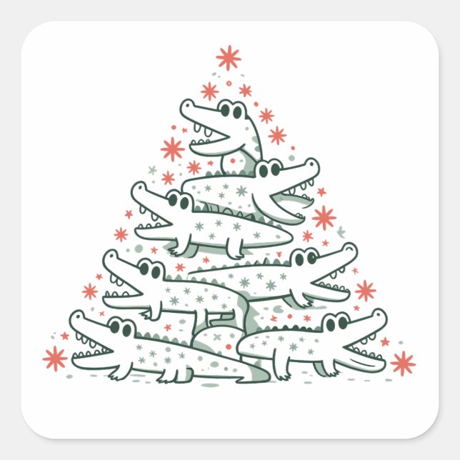 Aligator Christmas Tree Funny Crocodile Florida  Square Sticker (Front)