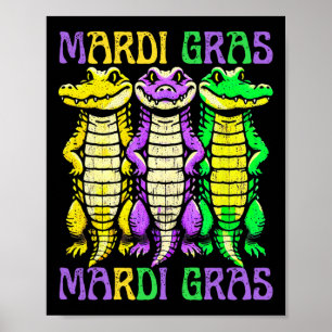 Aligator Crocodiles Louisiana Mardi Gras Carnival  Poster