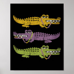 Aligator Crocodiles Mardi Gras Louisiana Men Women Poster